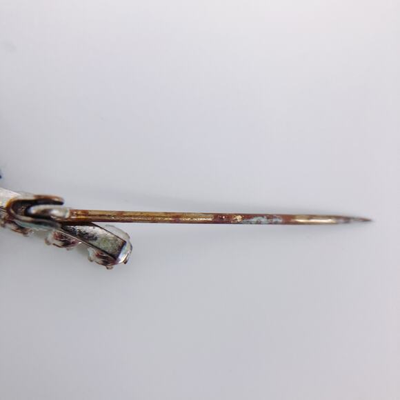 Vintage Signed Czecho Floral Brooch, Open Back Rhinestones - Picture 9 of 10